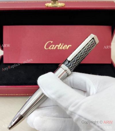 High Quality Replica Cartier Santos Dumont Black Silver Ballpoint